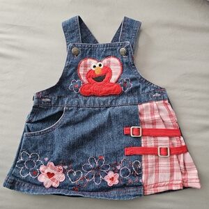 Denim Elmo Embroidered Kids Skirt VINTAGE 90s 12m Rare Find